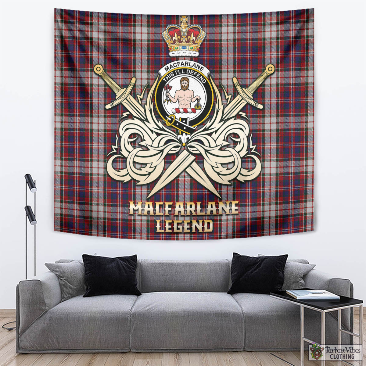 Tartan Vibes Clothing MacFarlane Dress Tartan Tapestry with Clan Crest and the Golden Sword of Courageous Legacy