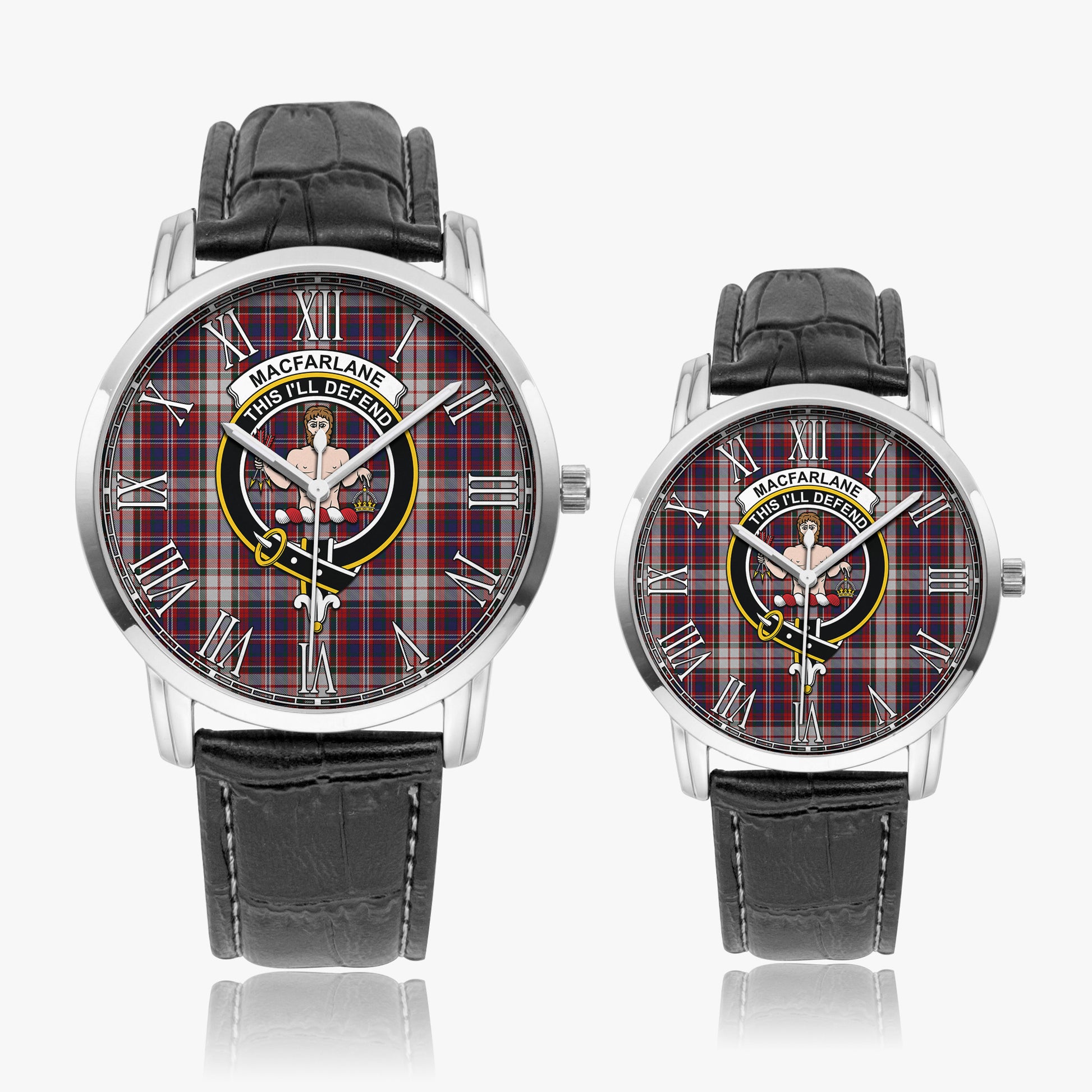 MacFarlane Dress Tartan Family Crest Leather Strap Quartz Watch - Tartanvibesclothing