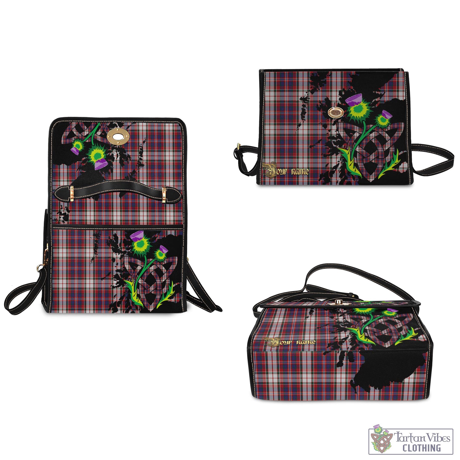 Tartan Vibes Clothing MacFarlane Dress Tartan Waterproof Canvas Bag with Scotland Map and Thistle Celtic Accents