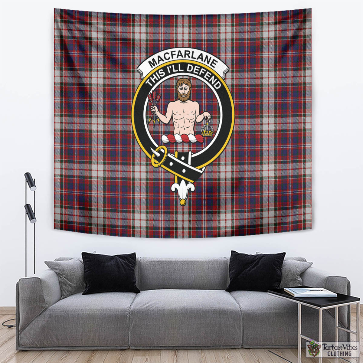 Tartan Vibes Clothing MacFarlane Dress Tartan Tapestry Wall Hanging and Home Decor for Room with Family Crest