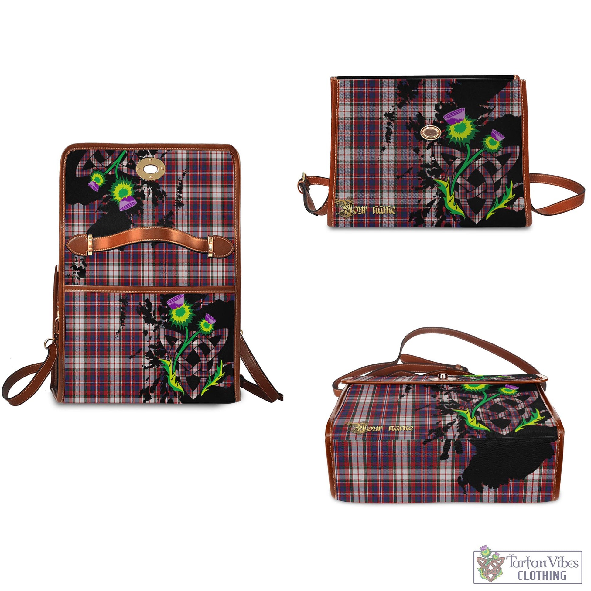 Tartan Vibes Clothing MacFarlane Dress Tartan Waterproof Canvas Bag with Scotland Map and Thistle Celtic Accents