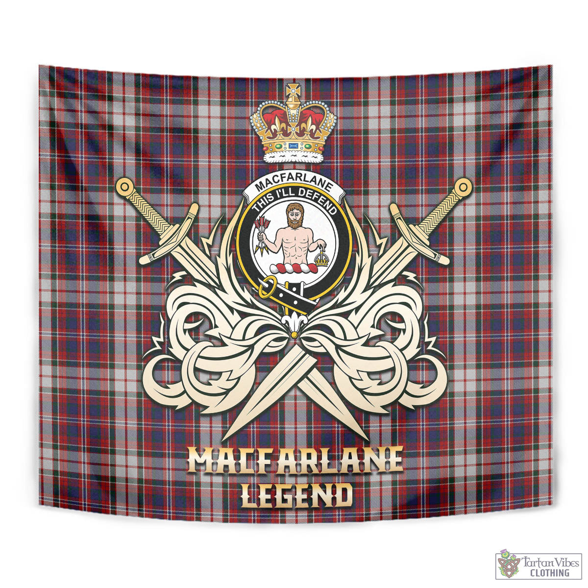 Tartan Vibes Clothing MacFarlane Dress Tartan Tapestry with Clan Crest and the Golden Sword of Courageous Legacy