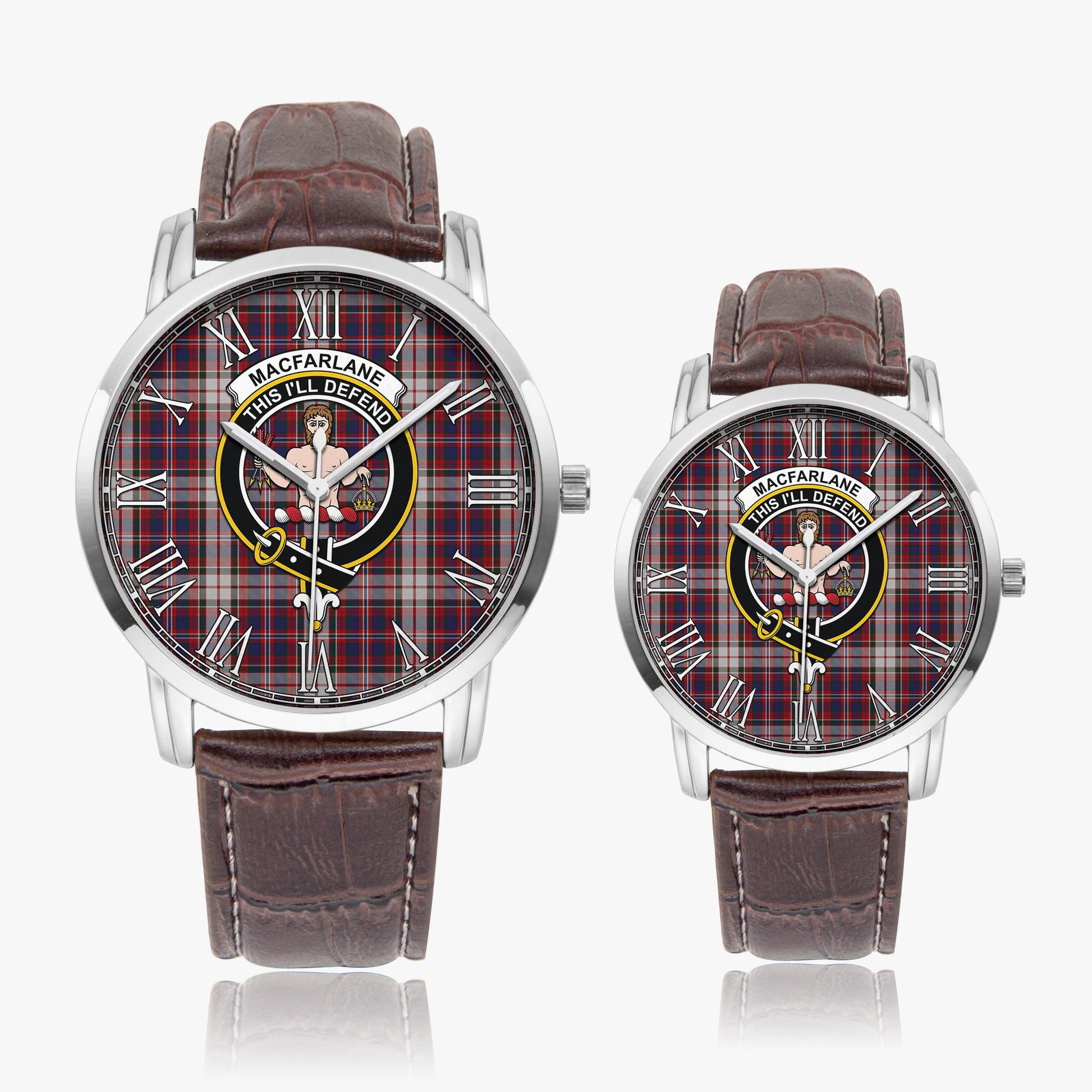 MacFarlane Dress Tartan Family Crest Leather Strap Quartz Watch - Tartanvibesclothing