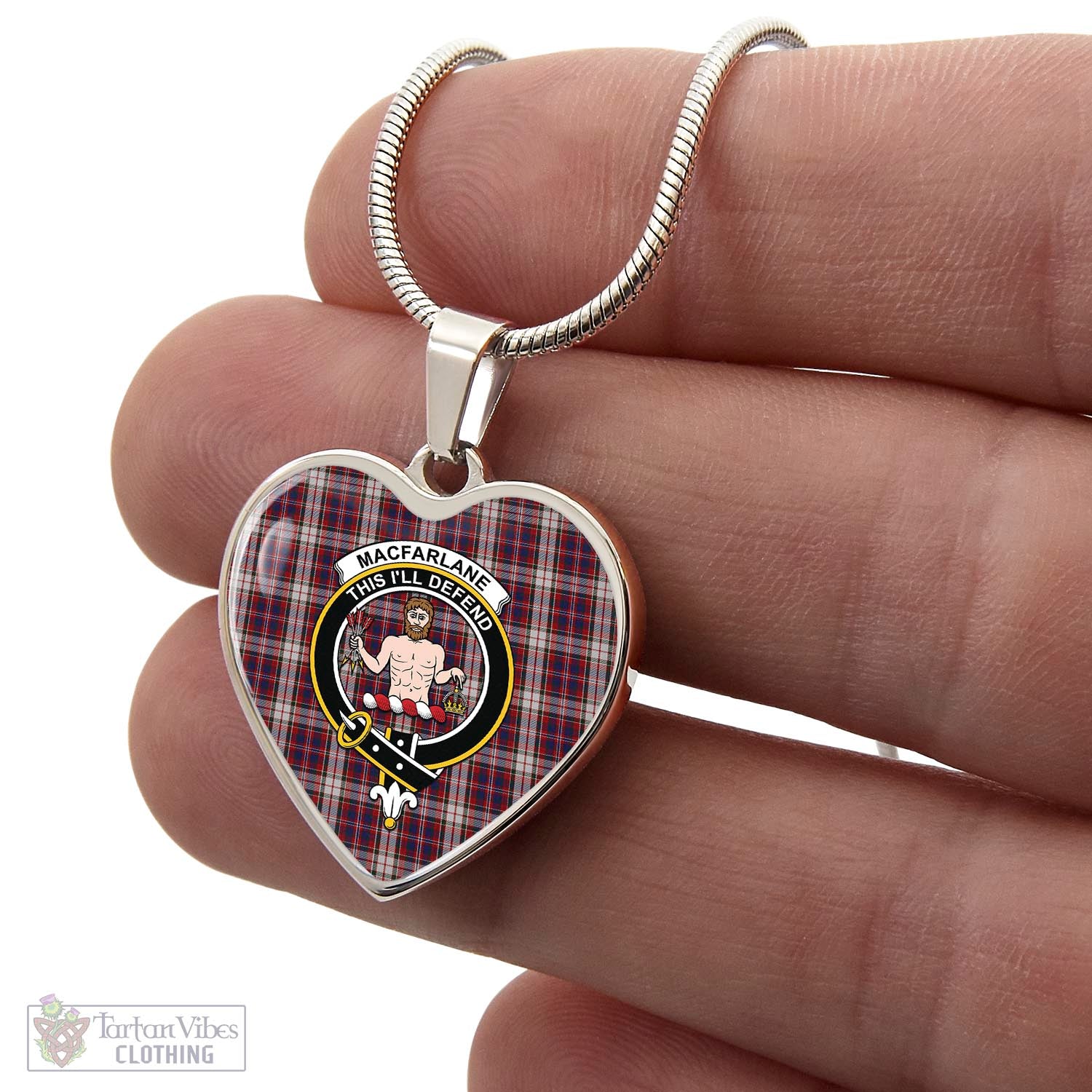 Tartan Vibes Clothing MacFarlane Dress Tartan Heart Necklace with Family Crest