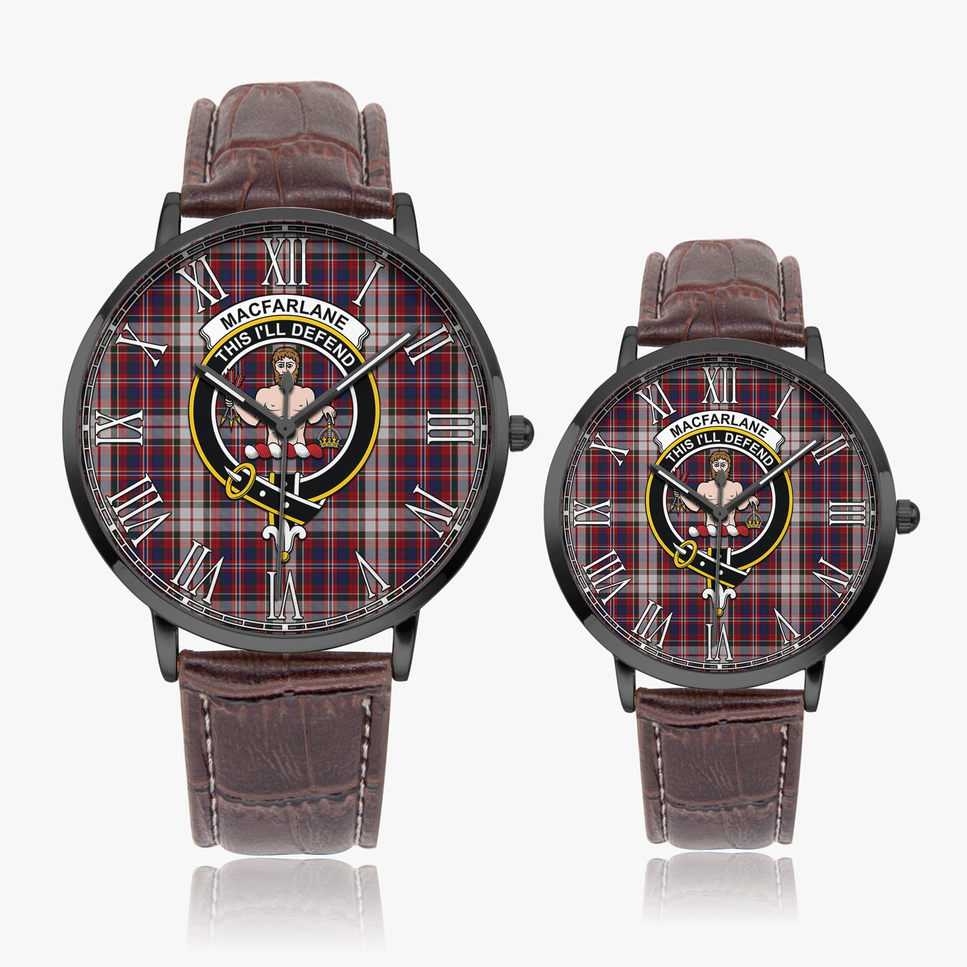 MacFarlane Dress Tartan Family Crest Leather Strap Quartz Watch - Tartanvibesclothing