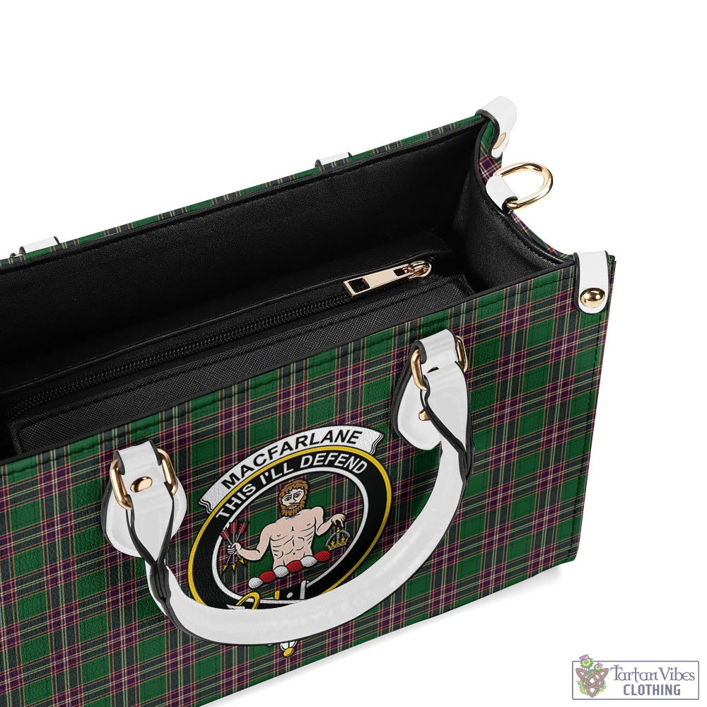 Tartan Vibes Clothing MacFarlane Hunting Tartan Luxury Leather Handbags with Family Crest