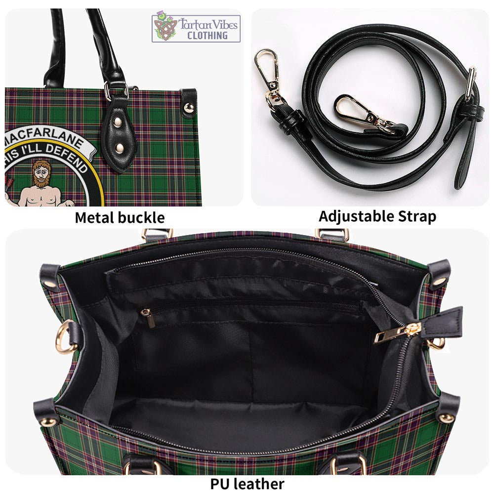 Tartan Vibes Clothing MacFarlane Hunting Tartan Luxury Leather Handbags with Family Crest