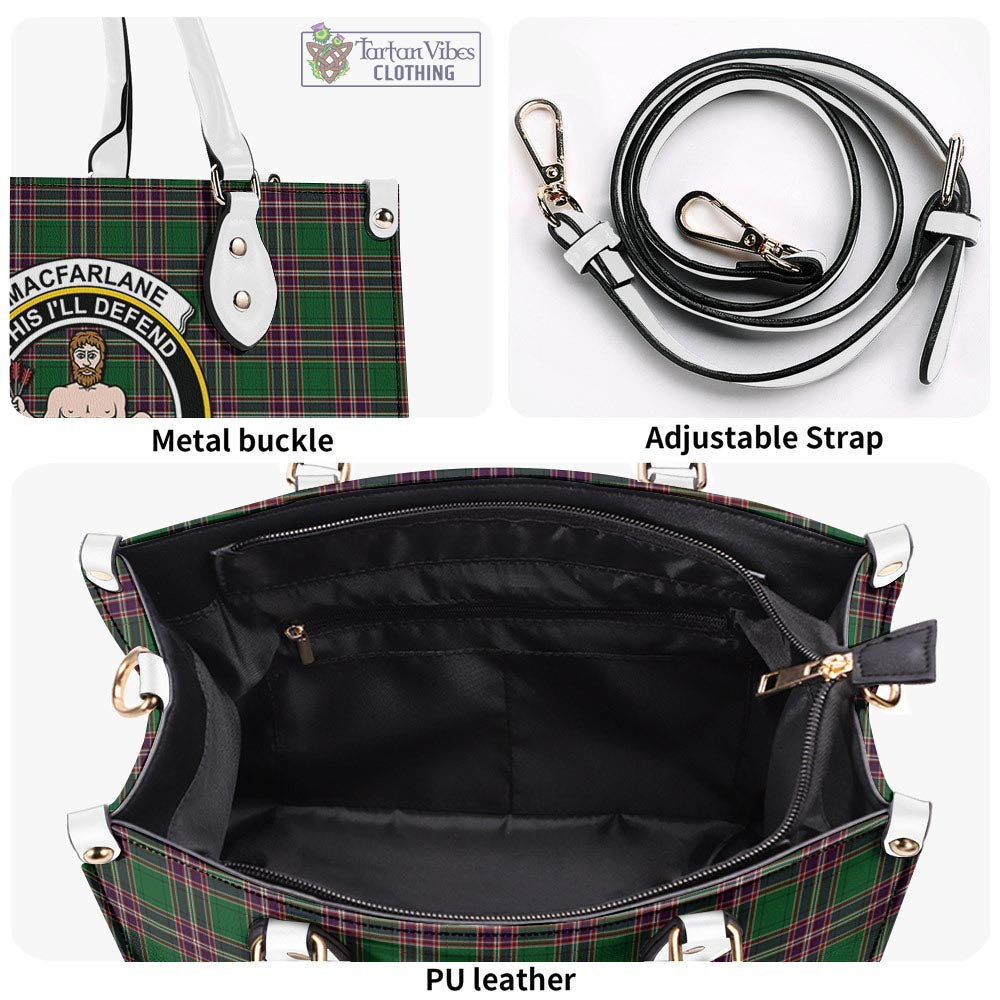 Tartan Vibes Clothing MacFarlane Hunting Tartan Luxury Leather Handbags with Family Crest