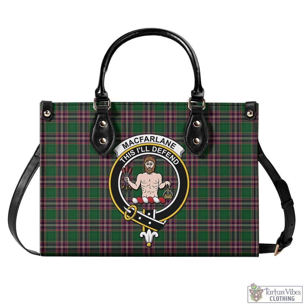 Tartan Vibes Clothing MacFarlane Hunting Tartan Luxury Leather Handbags with Family Crest