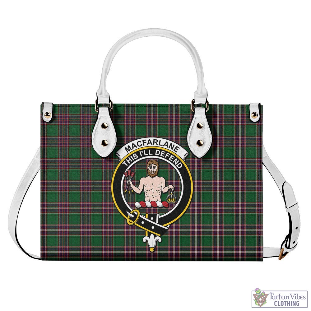 Tartan Vibes Clothing MacFarlane Hunting Tartan Luxury Leather Handbags with Family Crest