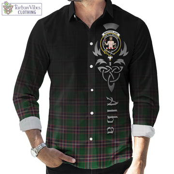 MacFarlane Hunting Tartan Long Sleeve Button Up Featuring Alba Gu Brath Family Crest Celtic Inspired