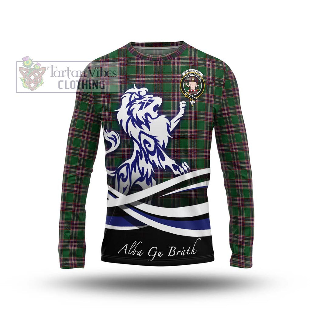 MacFarlane Hunting Tartan Long Sleeve T-Shirt with Alba Gu Brath Regal Lion Emblem Unisex - Tartanvibesclothing Shop