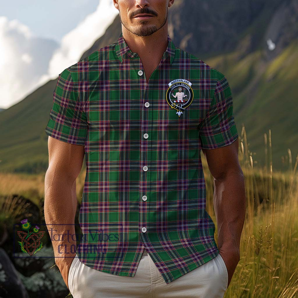 MacFarlane Hunting Tartan Cotton Hawaiian Shirt with Family Crest Adult - Tartan Vibes Clothing