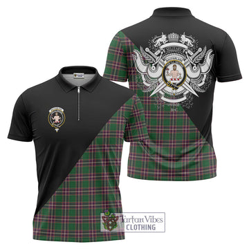 MacFarlane Hunting Tartan Zipper Polo Shirt with Family Crest and Military Logo Style