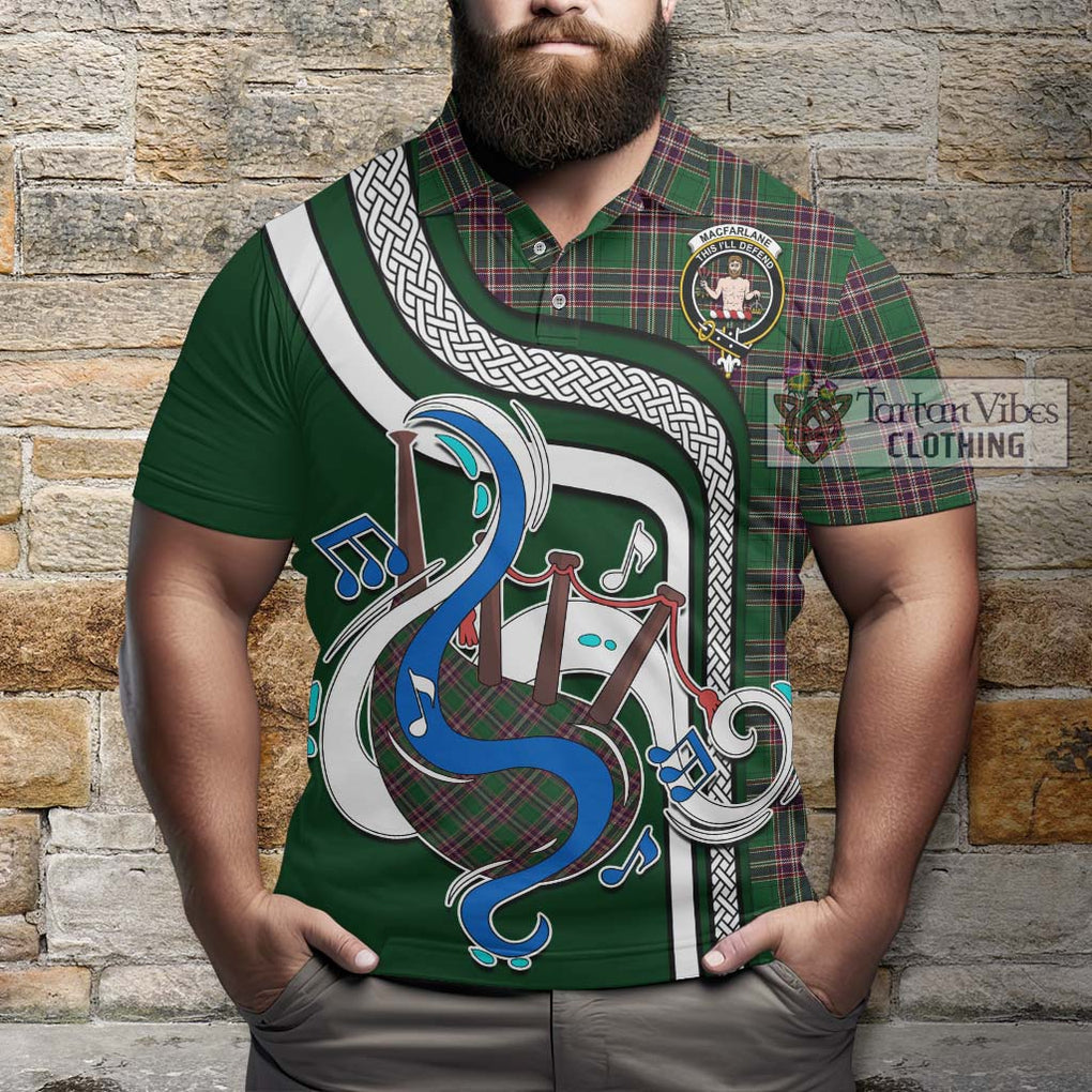 Tartan Vibes Clothing MacFarlane Hunting Tartan Polo Shirt with Epic Bagpipe Style