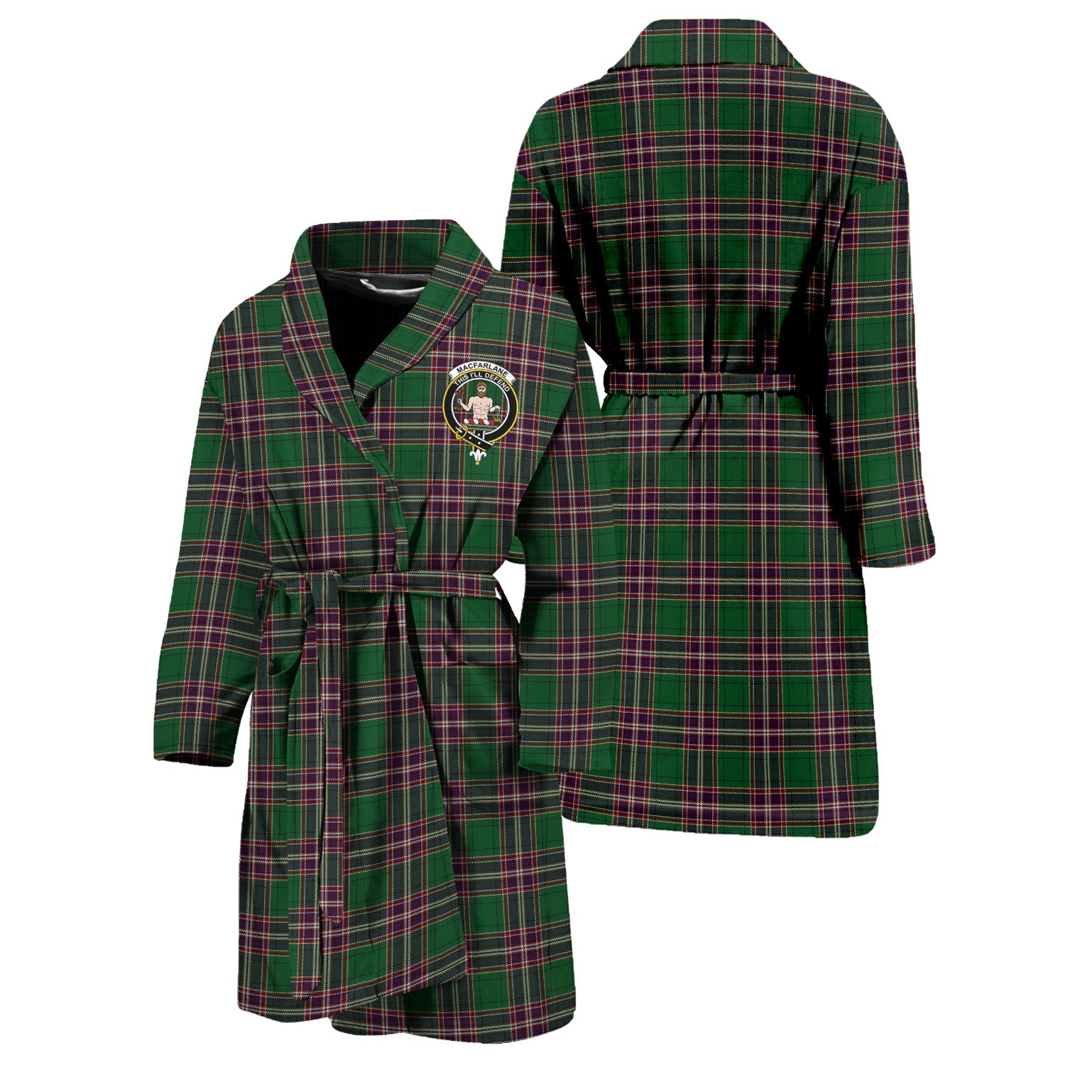 MacFarlane Hunting Tartan Bathrobe with Family Crest Unisex S - Tartan Vibes Clothing