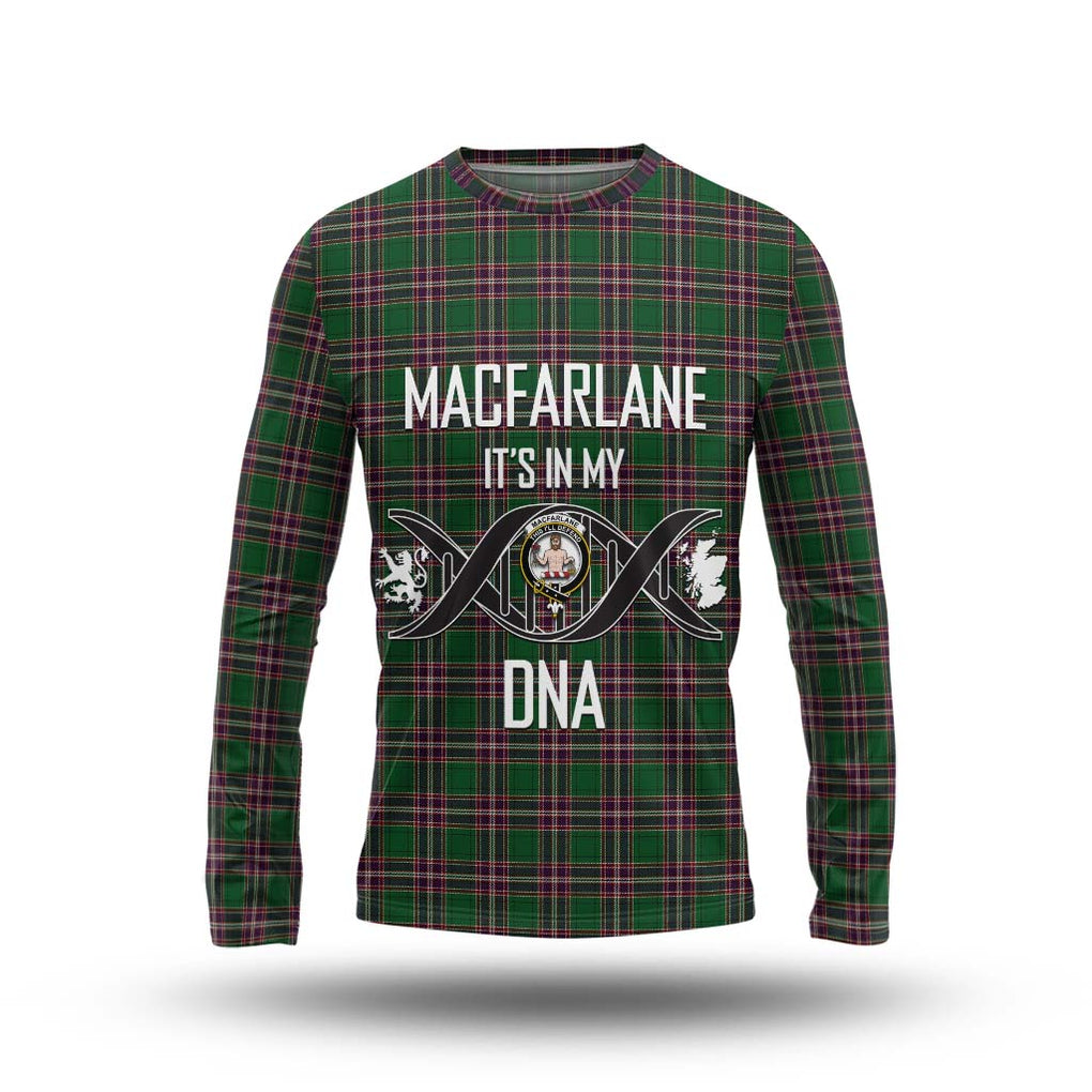 MacFarlane Hunting Tartan Long Sleeve T-Shirt with Family Crest DNA In Me Style Unisex - Tartanvibesclothing Shop