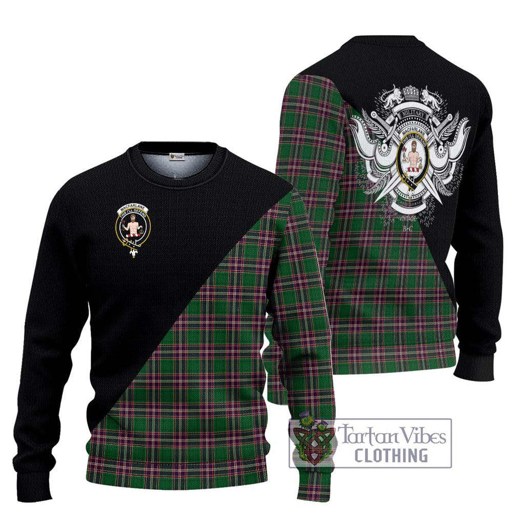 MacFarlane Hunting Tartan Knitted Sweater with Family Crest and Military Logo Style Unisex - Tartanvibesclothing Shop