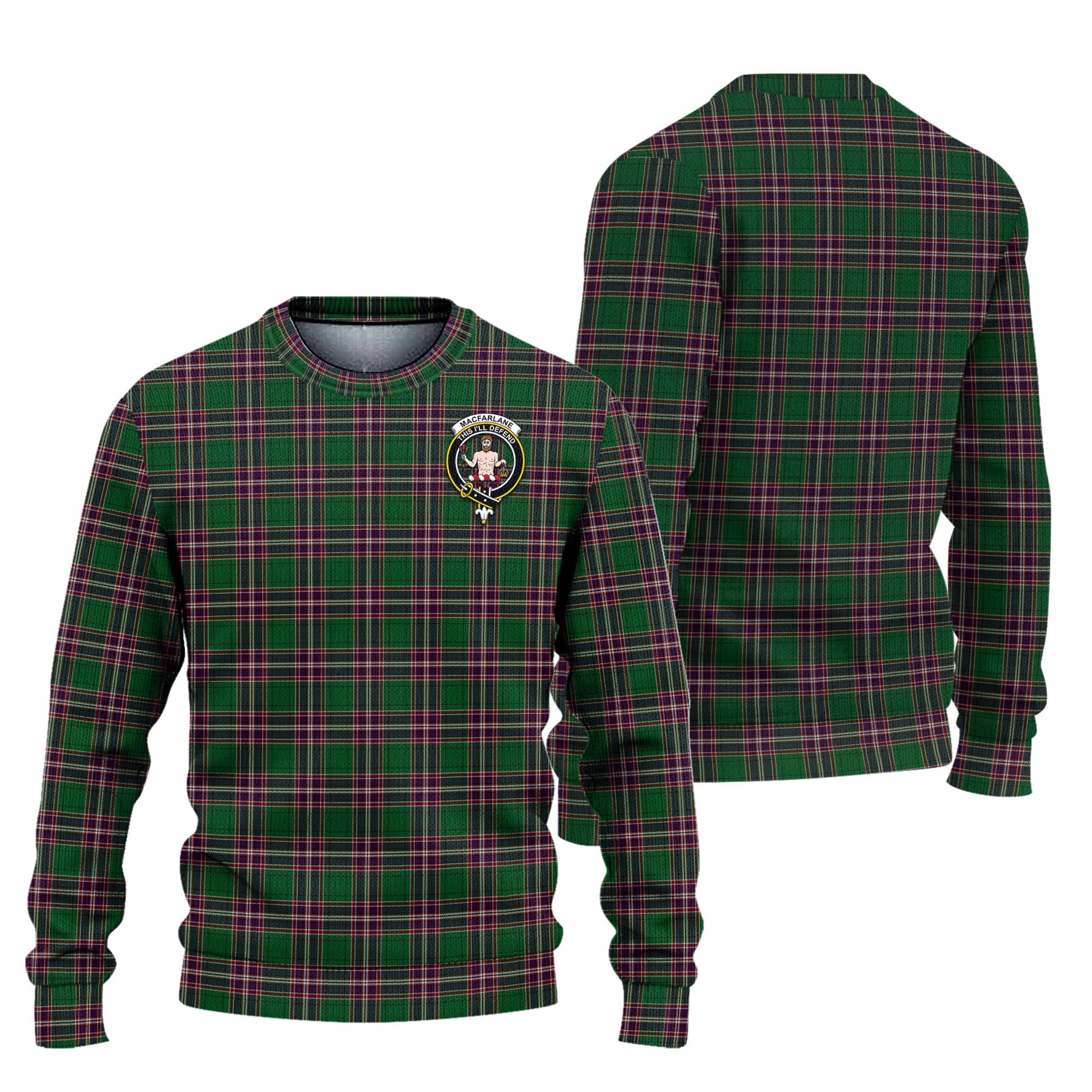 MacFarlane Hunting Tartan Knitted Sweater with Family Crest Unisex - Tartanvibesclothing