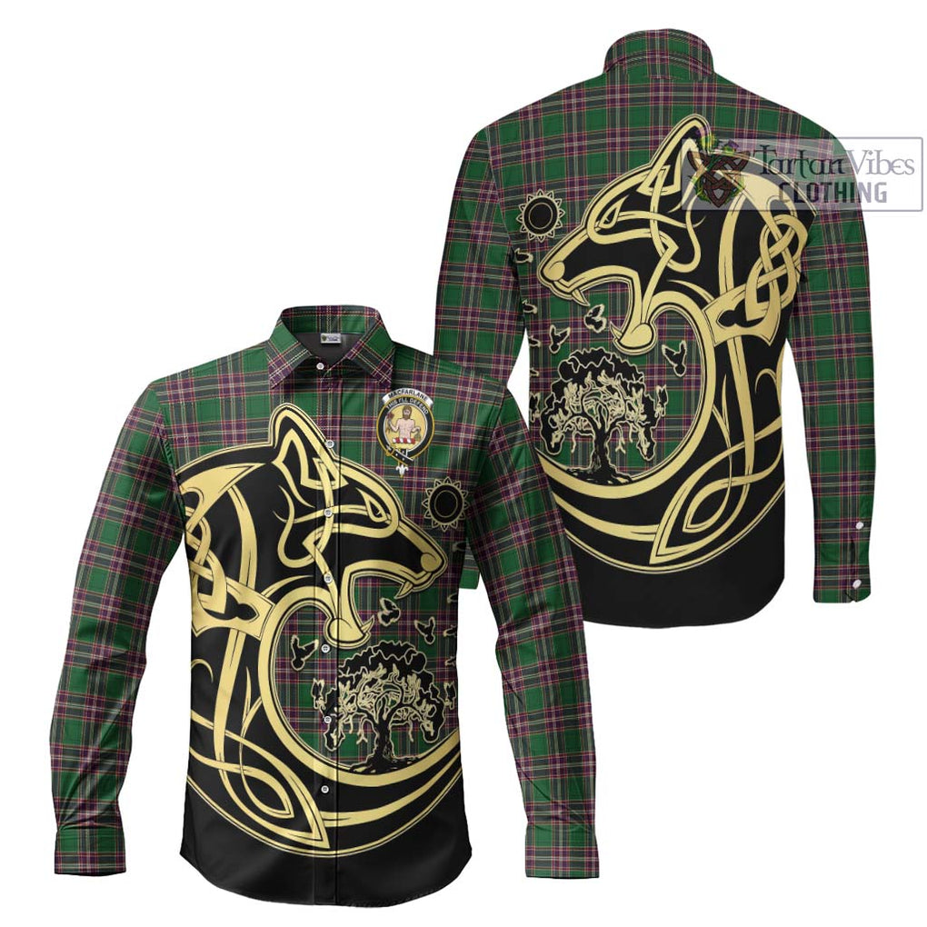 MacFarlane Hunting Tartan Long Sleeve Button Shirt with Family Crest Celtic Wolf Style Men's Shirt S - Tartan Vibes Clothing