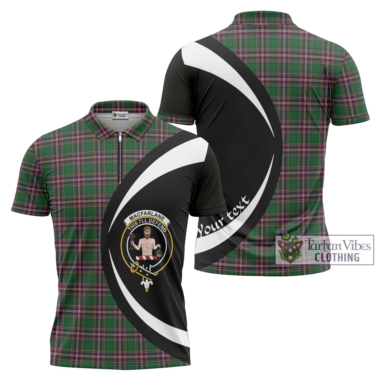 Tartan Vibes Clothing MacFarlane Hunting Tartan Zipper Polo Shirt with Family Crest Circle Style