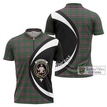 MacFarlane Hunting Tartan Zipper Polo Shirt with Family Crest Circle Style