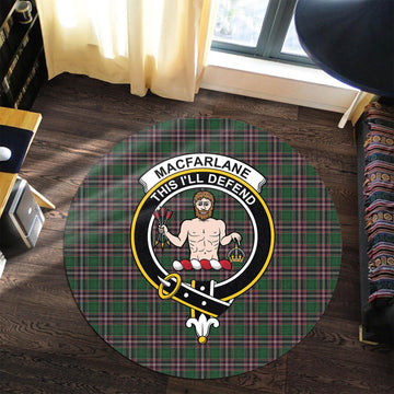 MacFarlane Hunting Tartan Round Rug with Family Crest