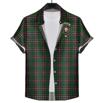 MacFarlane Hunting Tartan Short Sleeve Button Down Shirt with Family Crest