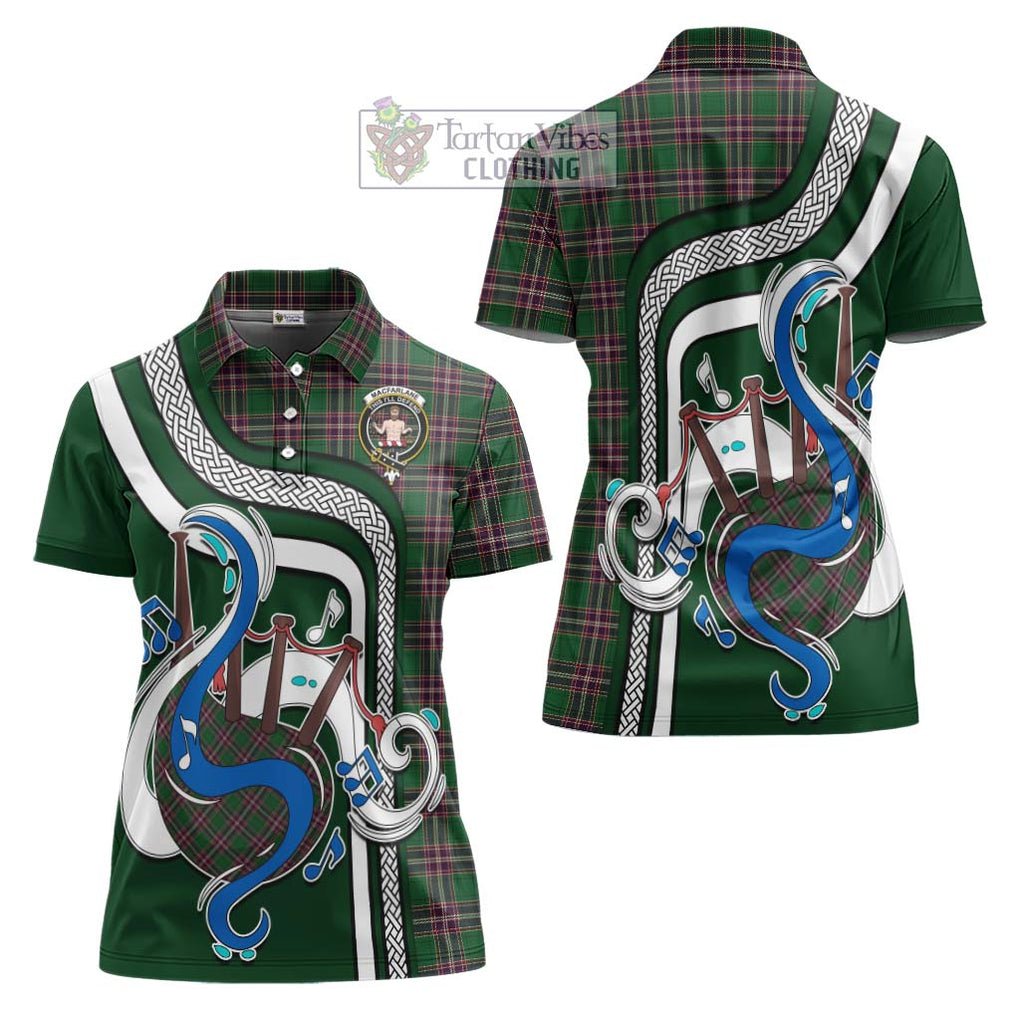 MacFarlane Hunting Tartan Women's Polo Shirt with Epic Bagpipe Style Women - Tartanvibesclothing Shop