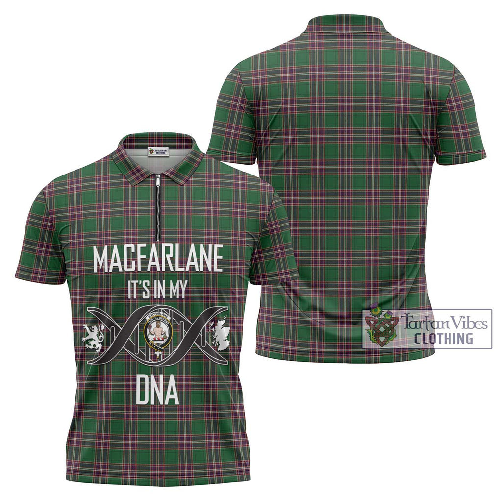 MacFarlane Hunting Tartan Zipper Polo Shirt with Family Crest DNA In Me Style Unisex - Tartanvibesclothing Shop