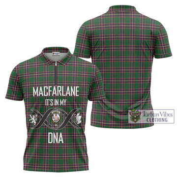 MacFarlane Hunting Tartan Zipper Polo Shirt with Family Crest DNA In Me Style