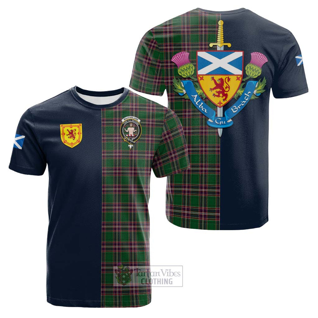 Tartan Vibes Clothing MacFarlane Hunting Tartan Cotton T-shirt with Scottish Lion Royal Arm Half Style