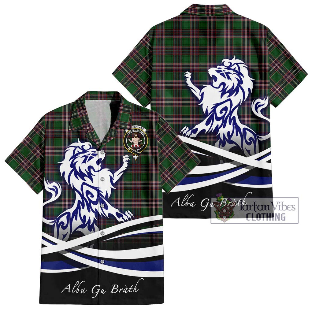 MacFarlane Hunting Tartan Short Sleeve Button Shirt with Alba Gu Brath Regal Lion Emblem Kid - Tartanvibesclothing Shop