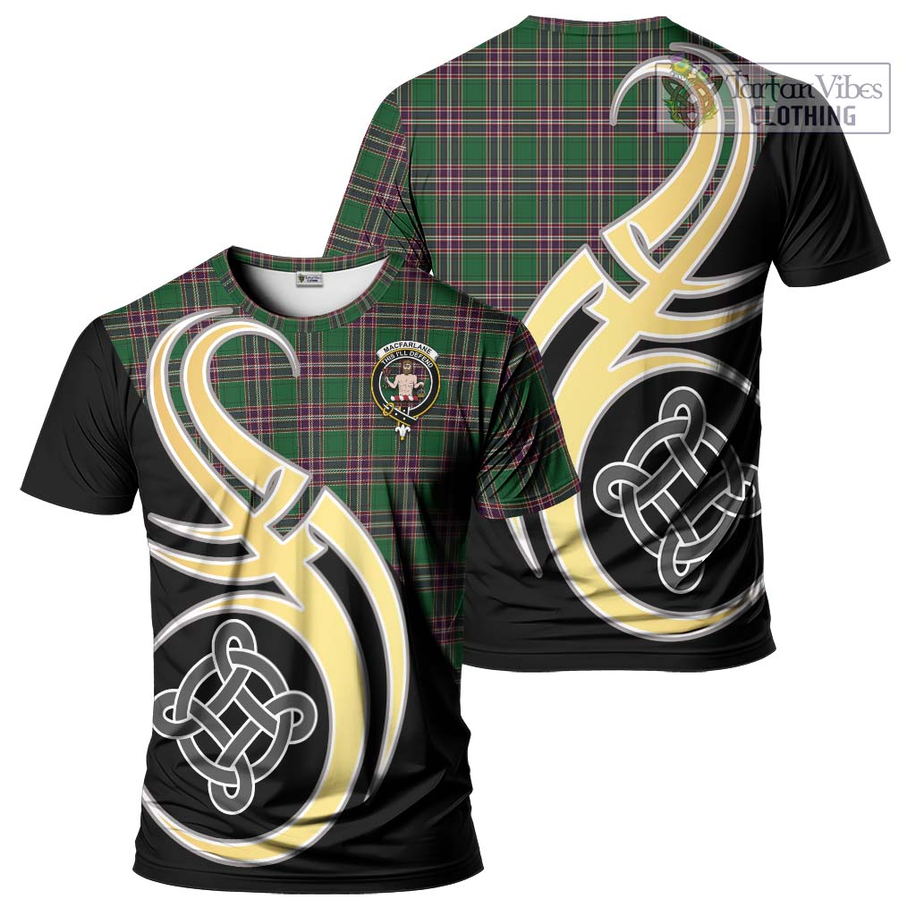 Tartan Vibes Clothing MacFarlane Hunting Tartan T-Shirt with Family Crest and Celtic Symbol Style