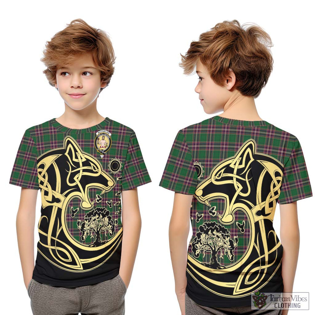 MacFarlane Hunting Tartan Kid T-Shirt with Family Crest Celtic Wolf Style Youth XL Size14 - Tartan Vibes Clothing