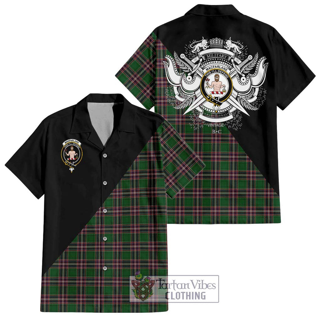 MacFarlane Hunting Tartan Short Sleeve Button Shirt with Family Crest and Military Logo Style Kid - Tartanvibesclothing Shop