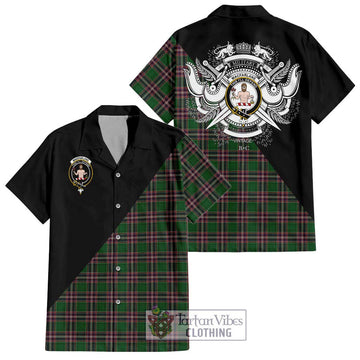 MacFarlane Hunting Tartan Short Sleeve Button Shirt with Family Crest and Military Logo Style