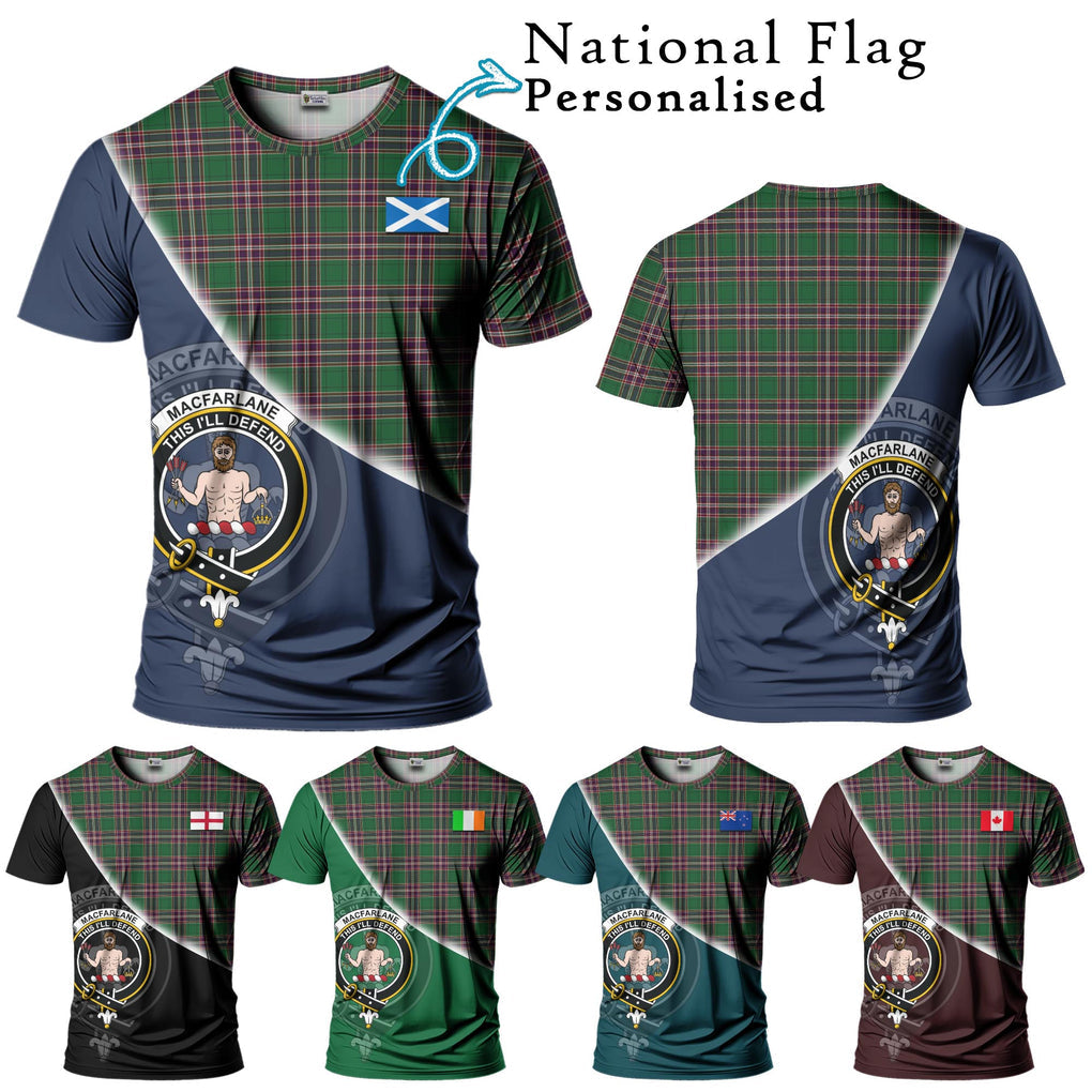 MacFarlane Hunting Tartan T-Shirt with Personalised National Flag and Family Crest Half Style Kid's Shirt - Tartanvibesclothing Shop