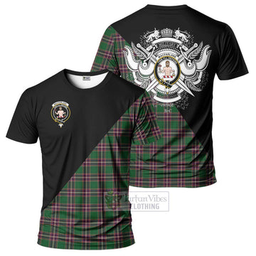 MacFarlane Hunting Tartan T-Shirt with Family Crest and Military Logo Style