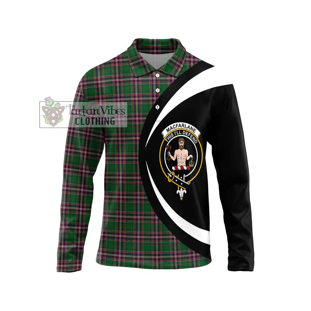 MacFarlane Hunting Tartan Long Sleeve Polo Shirt with Family Crest Circle Style Unisex - Tartan Vibes Clothing