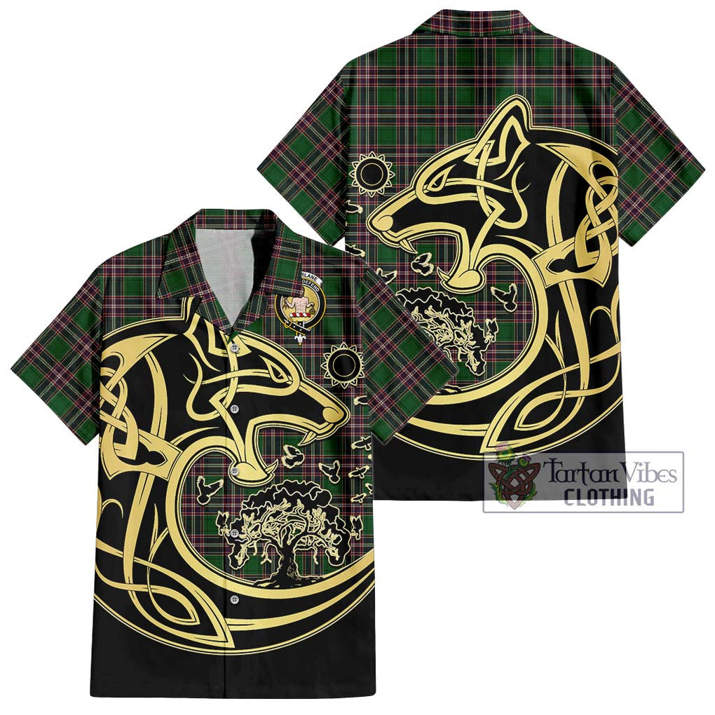 MacFarlane Hunting Tartan Short Sleeve Button Shirt with Family Crest Celtic Wolf Style Kid - Tartan Vibes Clothing