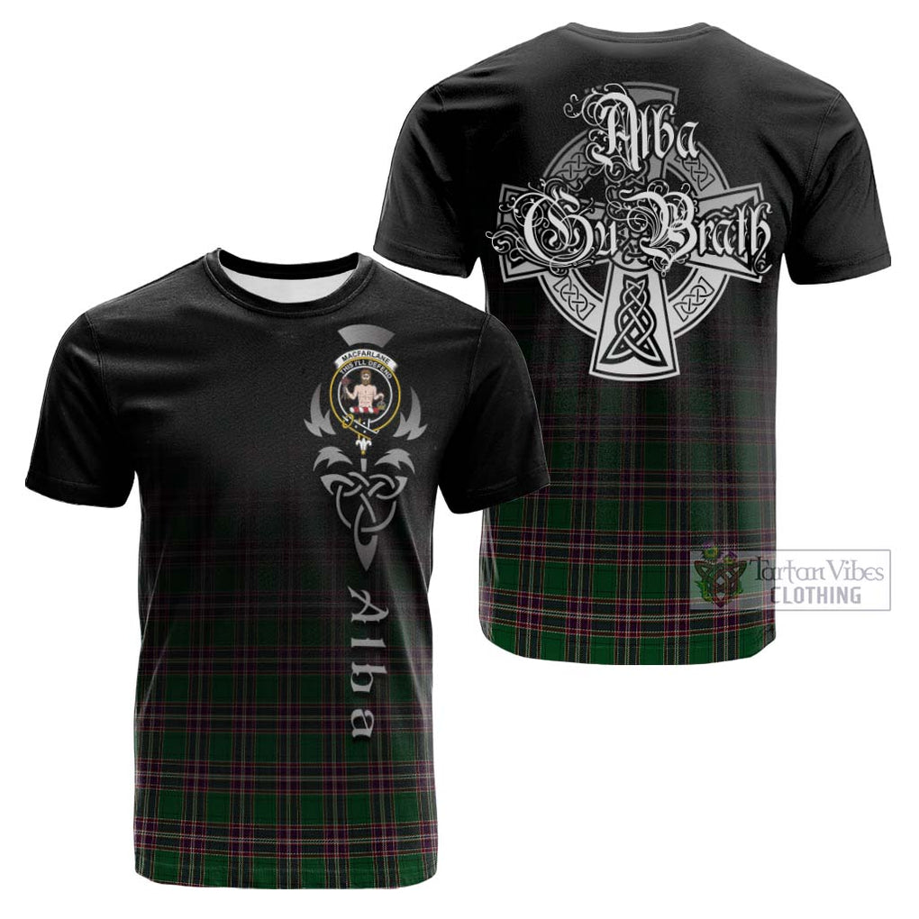 Tartan Vibes Clothing MacFarlane Hunting Tartan Cotton T-shirt Featuring Alba Gu Brath Family Crest Celtic Inspired