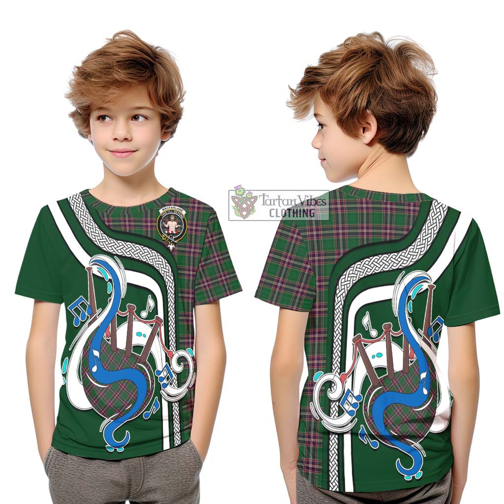 Tartan Vibes Clothing MacFarlane Hunting Tartan Kid T-Shirt with Epic Bagpipe Style