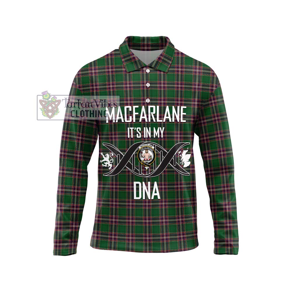 MacFarlane Hunting Tartan Long Sleeve Polo Shirt with Family Crest DNA In Me Style Unisex - Tartanvibesclothing Shop