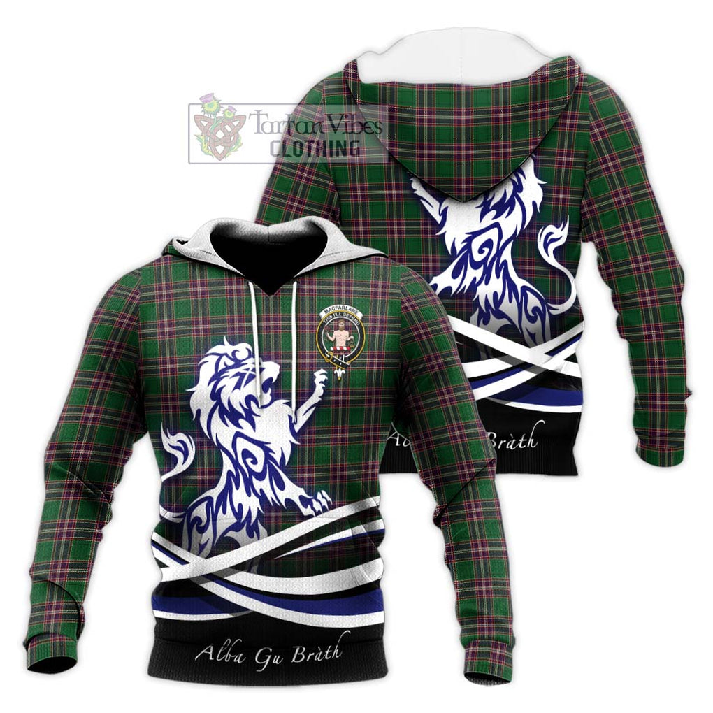 MacFarlane Hunting Tartan Knitted Hoodie with Alba Gu Brath Regal Lion Emblem Unisex Knitted Pullover Hoodie - Tartanvibesclothing Shop