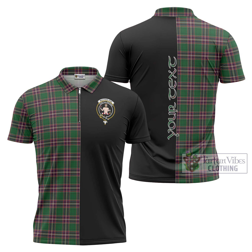 MacFarlane Hunting Tartan Zipper Polo Shirt with Family Crest and Half Of Me Style Unisex - Tartanvibesclothing Shop