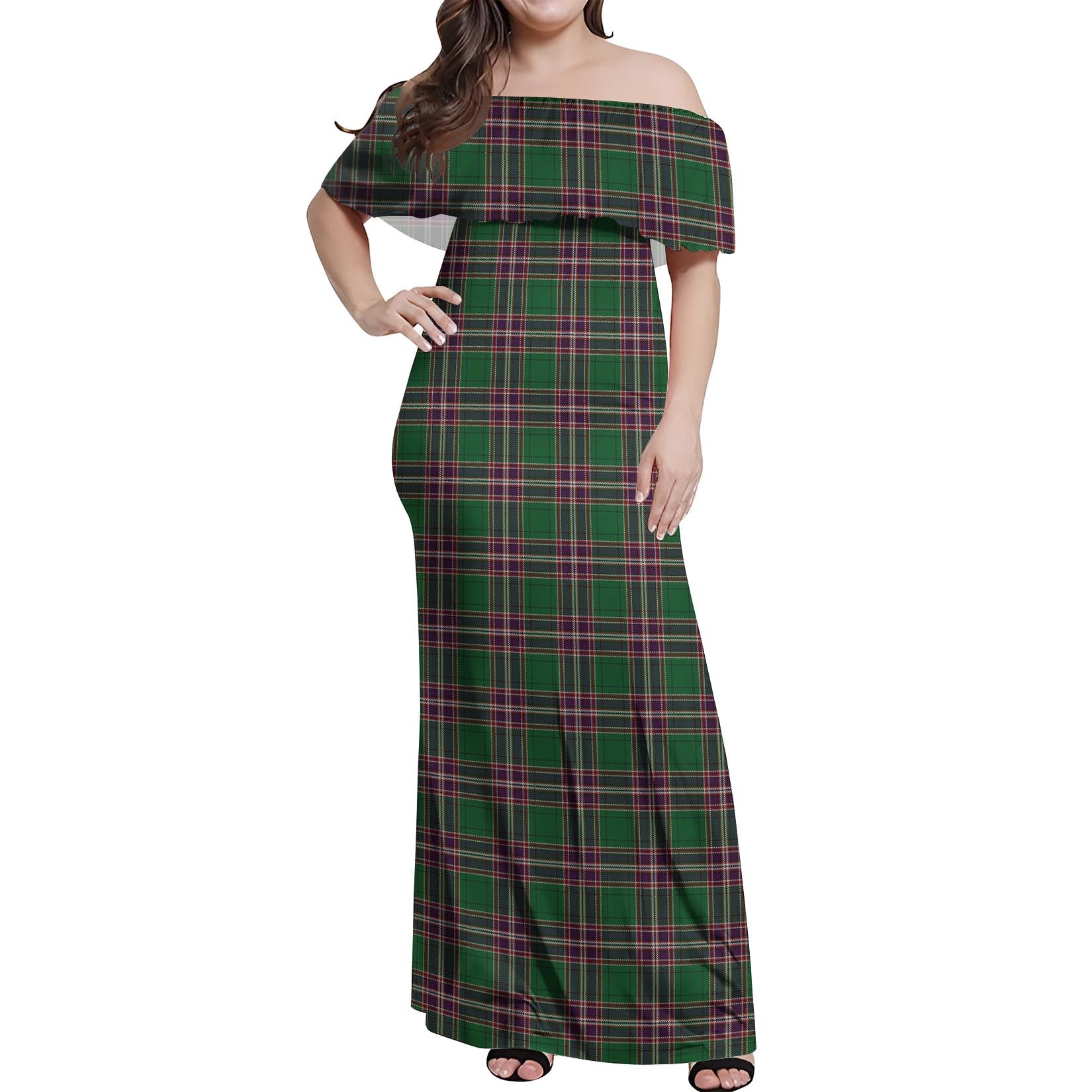 MacFarlane Hunting Tartan Off Shoulder Long Dress Women's Dress - Tartanvibesclothing