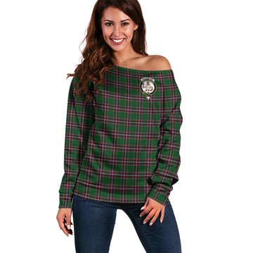 MacFarlane Hunting Tartan Off Shoulder Women Sweater with Family Crest