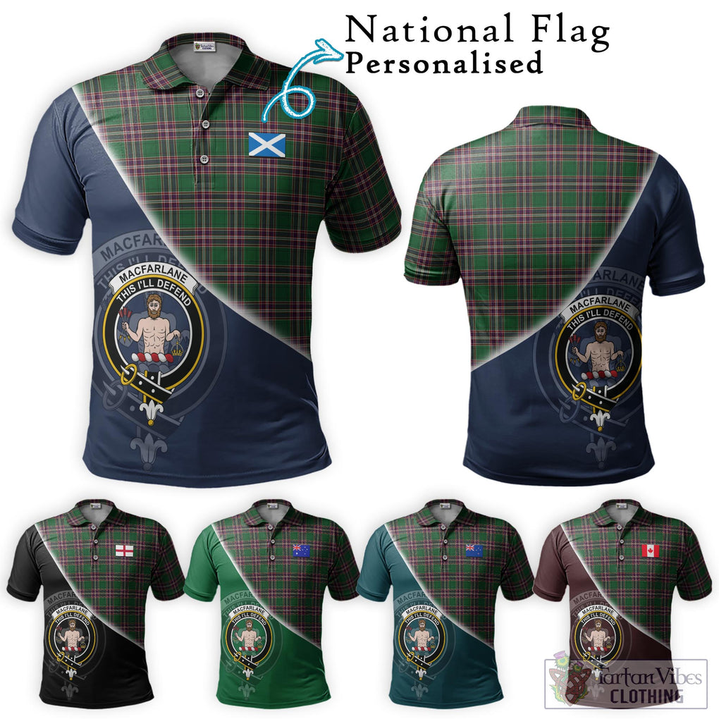 MacFarlane Hunting Tartan Polo Shirt with Personalised National Flag and Family Crest Half Style Maroon - Tartanvibesclothing Shop