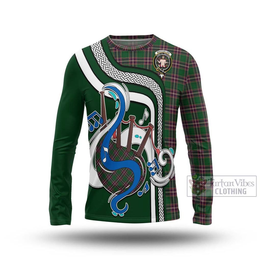 Tartan Vibes Clothing MacFarlane Hunting Tartan Long Sleeve T-Shirt with Epic Bagpipe Style